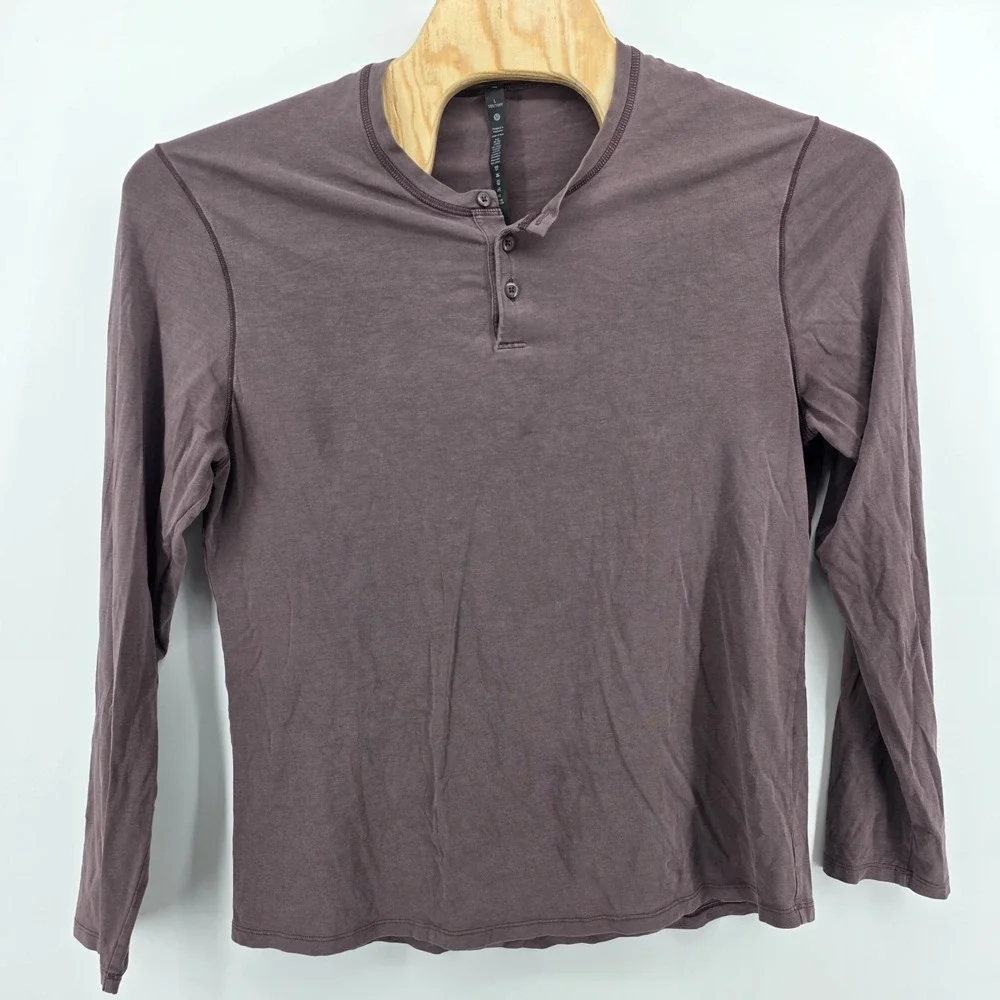 Lululemon Henley Shirt Men Large Brown Long Sleeve